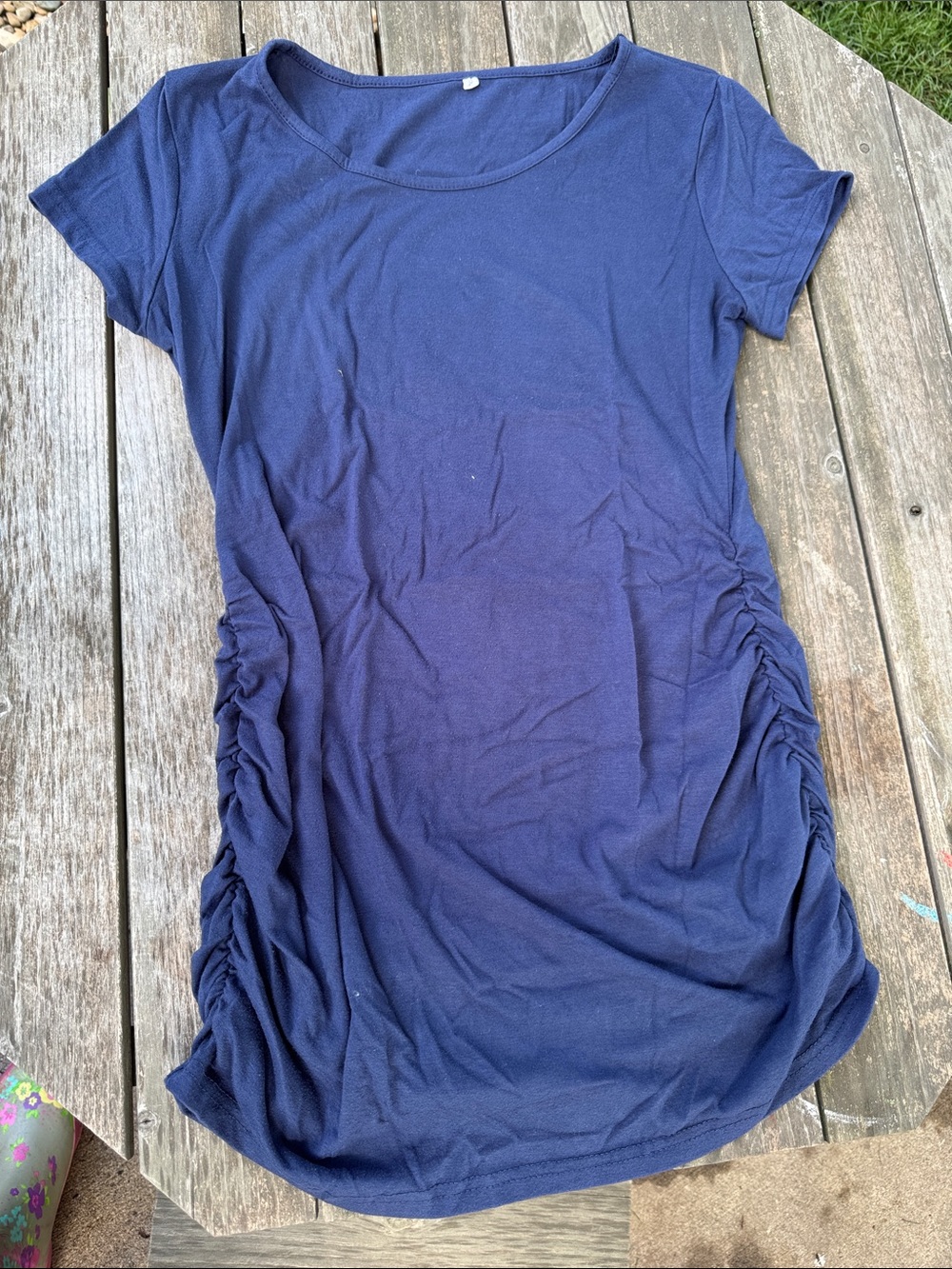 Navy Short-Sleeve Ruched Side Maternity Top